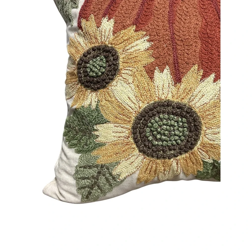 Gilded Maple Embroidered Down Pillow Pumpkin 3D Harvest Fall Autumn‎ 17x17